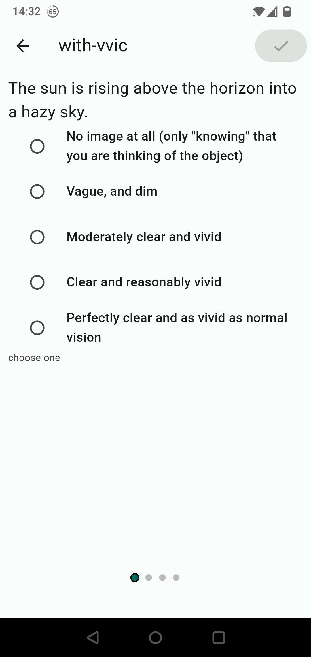 a screenshot of the VVIQ questionnaire on the Meadows app.